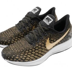 NIKE Air ZOOM PEGASUS 35 Black METALLIC GOLD SILVER Running Shoe 11M 942855-007